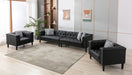 GFD Home - Sarah Black Vegan Leather Tufted Sofa 2 Chairs Living Room Set With 6 Accent Pillows - GreatFurnitureDeal