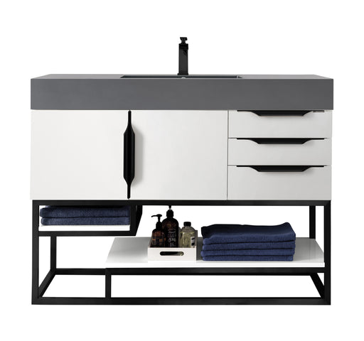 James Martin Furniture - Columbia 48" Single Vanity, Glossy White, Matte Black w/ Dusk Grey Glossy Composite Top - 388-V48-GW-MB-DGG - GreatFurnitureDeal