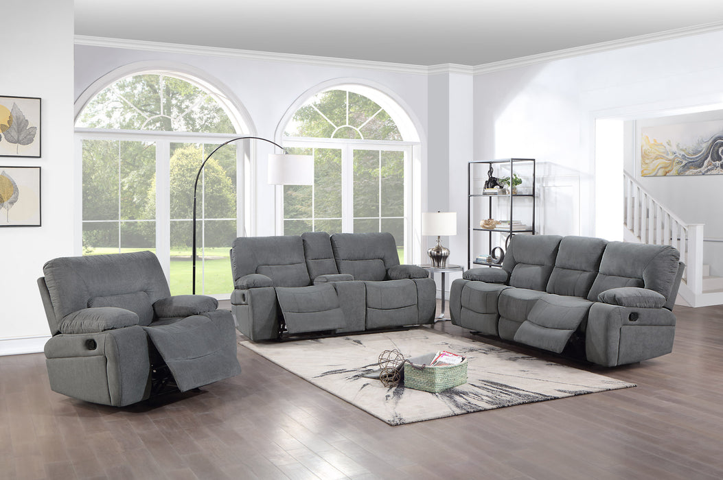GFD Home - Ohio Manual Recliner 3Pc Living Room Set Made With Chenille Upholstery in Gray - GreatFurnitureDeal