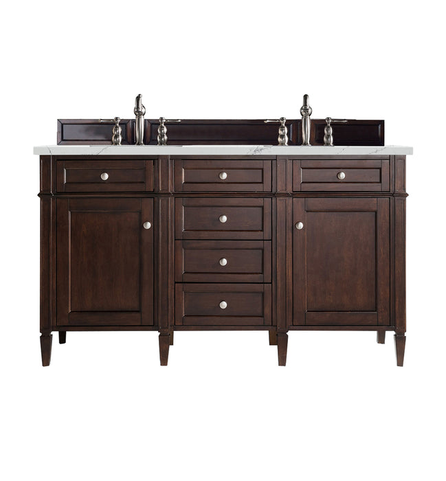 James Martin Furniture - Brittany 60" Burnished Mahogany Double Vanity w/ 3 CM Ethereal Noctis Quartz Top - 650-V60D-BNM-3ENC - GreatFurnitureDeal