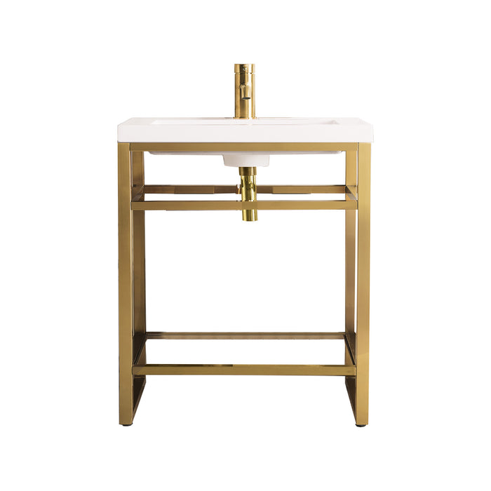 James Martin Furniture - Boston 20" Stainless Steel Sink Console, Radiant Gold w/ White Glossy Composite Countertop - C105V20RGDWG