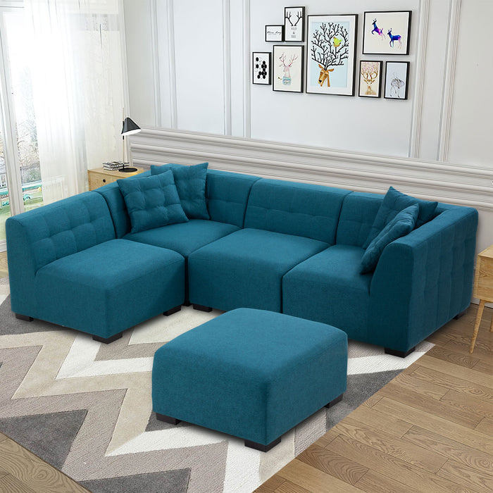 GFD Home - Sectional Sofa with Removable Ottoman Green - GreatFurnitureDeal