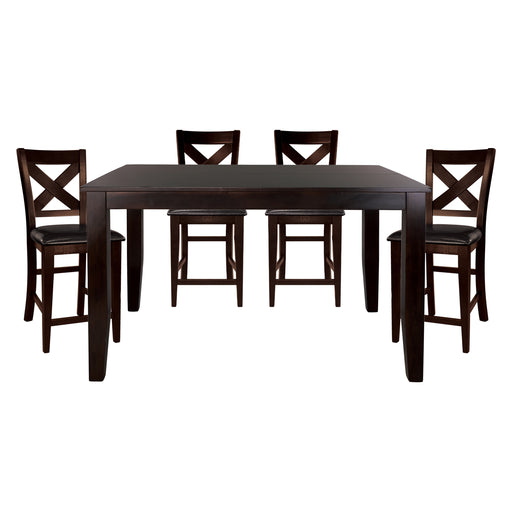 GFD Home - Strong Durable Counter Height Dining 5pc Set Table w Self-Storing Leaf and 4 Counter Height Chairs Warm Merlot Finish Wooden Furniture - GreatFurnitureDeal