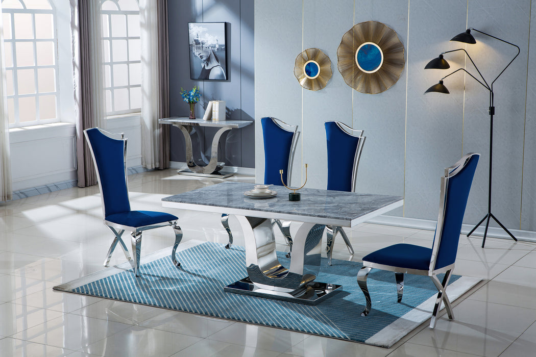 GFD Home - Modern Rectangular Marble Dining Table, 0.71" Thick Marble Top, U Shape Stainless Steel Base with Silver Mirrored Finish, Size:64"Lx38"Dx30"H(Not Including Chairs) - GreatFurnitureDeal