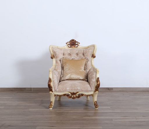 European Furniture - Veronica Luxury Chair in Antique Beige and Antique Dark Gold leaf - 47075-C - GreatFurnitureDeal