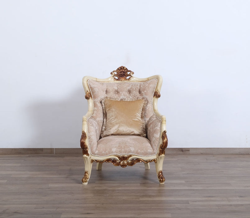 European Furniture - Veronica 2 Piece Luxury Sofa Set in Antique Beige and Antique Dark Gold leaf - 47075-SC - GreatFurnitureDeal