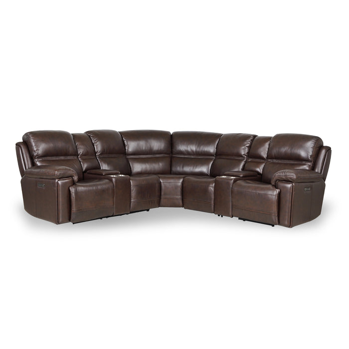 GFD Home - Timo Top Grain Leather Modular Power Sectional Sofa | Adjustable Headrest | Cross Stitching - GreatFurnitureDeal