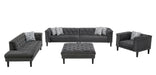 GFD Home - Mary Dark Gray Velvet Tufted Sofa Chaise Chair Ottoman Living Room Set With 6 Accent Pillows - GreatFurnitureDeal