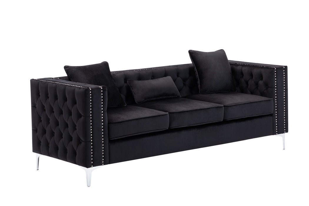 GFD Home - Lorreto Black Velvet Fabric Sofa Loveseat Chair Living Room Set - GreatFurnitureDeal