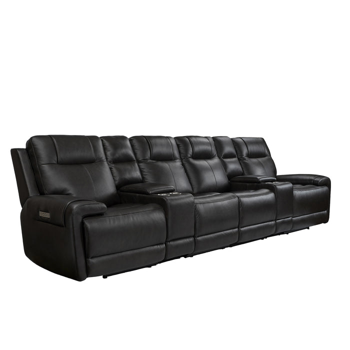 GFD Home - Trevor Triple 4 Seats Power Sofa With 2 Console | Genuine Leather | Lumbar Support | Adjustable Headrest | USB & Type C Charge Port | Middle Armless Chair With Triple Power Control - GreatFurnitureDeal