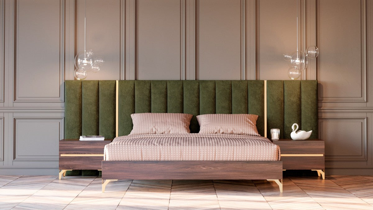 VIG Furniture - Nova Domus Calabria Modern Walnut & Green Velvet Bed & Nightstands - VGACCALABRIA-BED