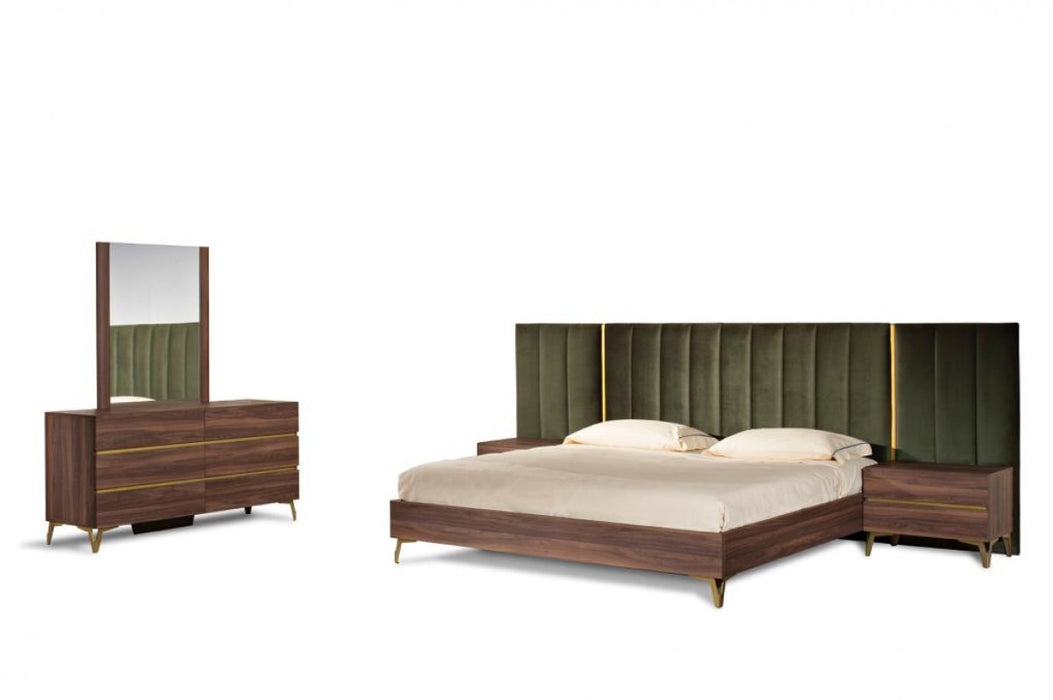 VIG Furniture - Nova Domus Calabria Modern Walnut & Green Velvet Bedroom Set - VGACCALABRIA-SET