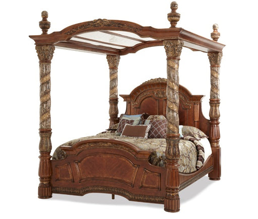 AICO Furniture - Villa Valencia Cal. King Bed with Canopy in Chestnut - 72000CKCAN-55