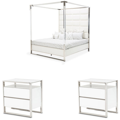 AICO Furniture - State St. 3 Piece Eastern King Canopy Bedroom Set in Glossy White - N9016000EK4-116-3SET - GreatFurnitureDeal