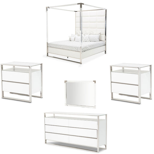 AICO Furniture - State St. 5 Piece Eastern King Canopy Bedroom Set in Glossy White - N9016000EK4-116-5SET - GreatFurnitureDeal