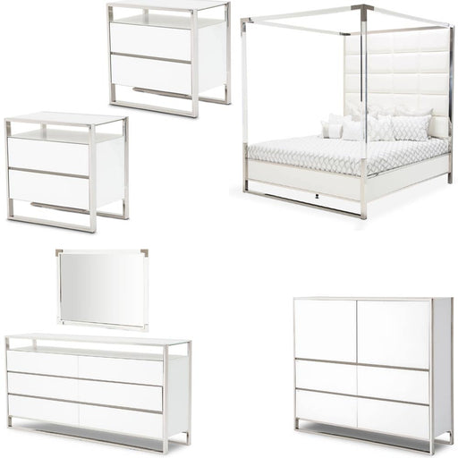 AICO Furniture - State St. 6 Piece Eastern King Canopy Bedroom Set in Glossy White - 9016000EK4-116-6SET