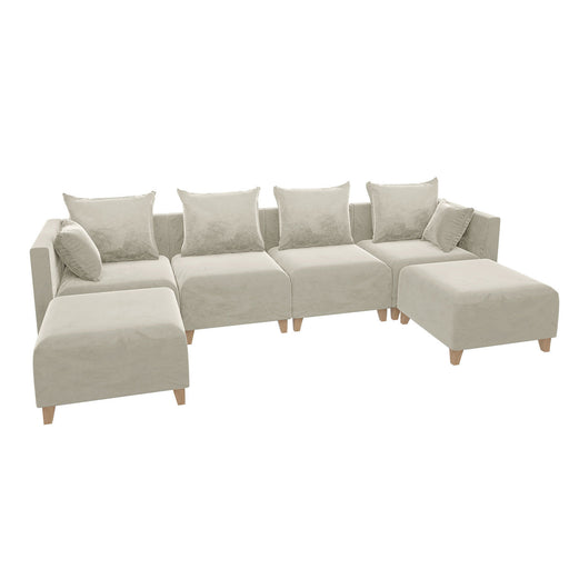 GFD Home - Sectional Sofa,U-shaped sofa with 6 Pillows for Living Room,Velvet  for bedroom, livingroom Beige - GreatFurnitureDeal