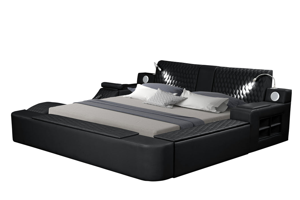 GFD Home - Zoya Smart Multifunctional Queen Size Bed Made with Wood in Black - GreatFurnitureDeal