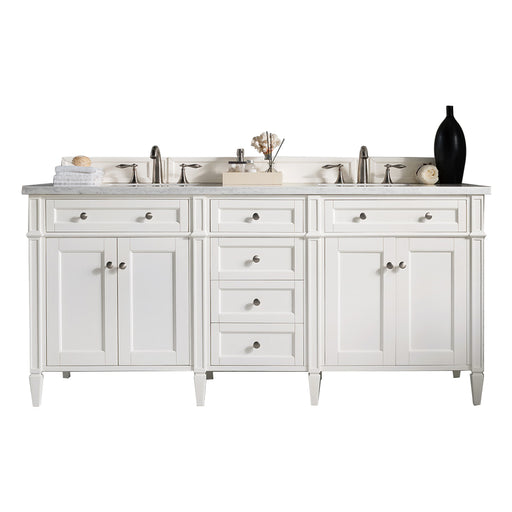 James Martin Furniture - Brittany 72" Bright White Double Vanity w- 3 CM Arctic Fall Solid Surface Top - 650-V72-BW-3AF - GreatFurnitureDeal