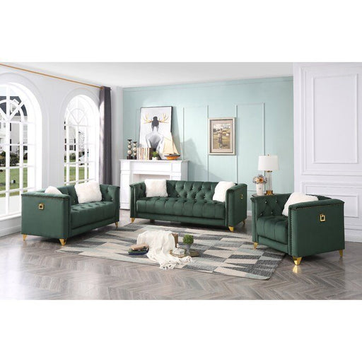 GFD Home - Russell Tufted Upholstery 2 Pc Living Room Set Finished in Velvet Fabric in Green - GreatFurnitureDeal
