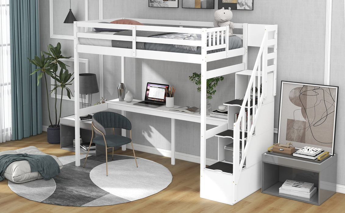 GFD Home - Twin Size Loft Bed with Storage Staircase and Built-in Desk, White (Old SKU:GX000903AAK) - GreatFurnitureDeal