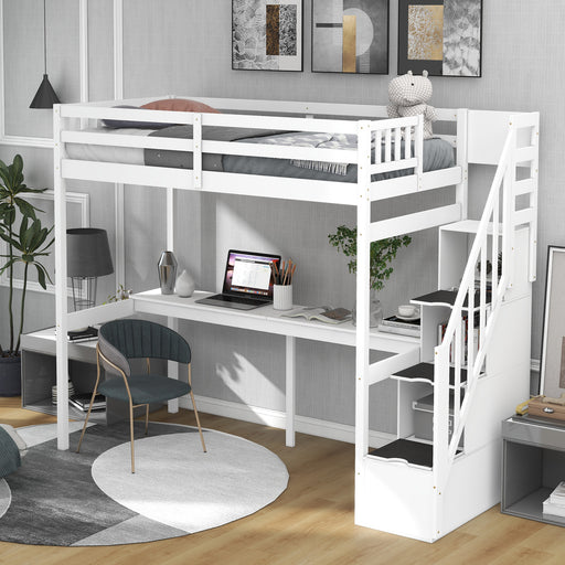 GFD Home - Twin Size Loft Bed with Storage Staircase and Built-in Desk, White (Old SKU:GX000903AAK) - GreatFurnitureDeal