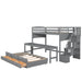 GFD Home - Stairway Twin XL Loft Bed with Twin Size Trundle and 3 Drawers, Storage, Desk, Gray - GreatFurnitureDeal