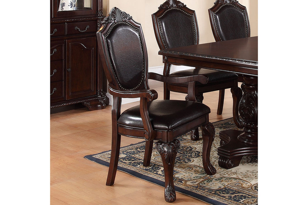 GFD House - Formal Dining Room Table w Leaf 2x Arm Chairs And 6x Side Chairs Brown 9pc Set Dining Table Double Pedestal Base Royal Rectangle Table - GreatFurnitureDeal