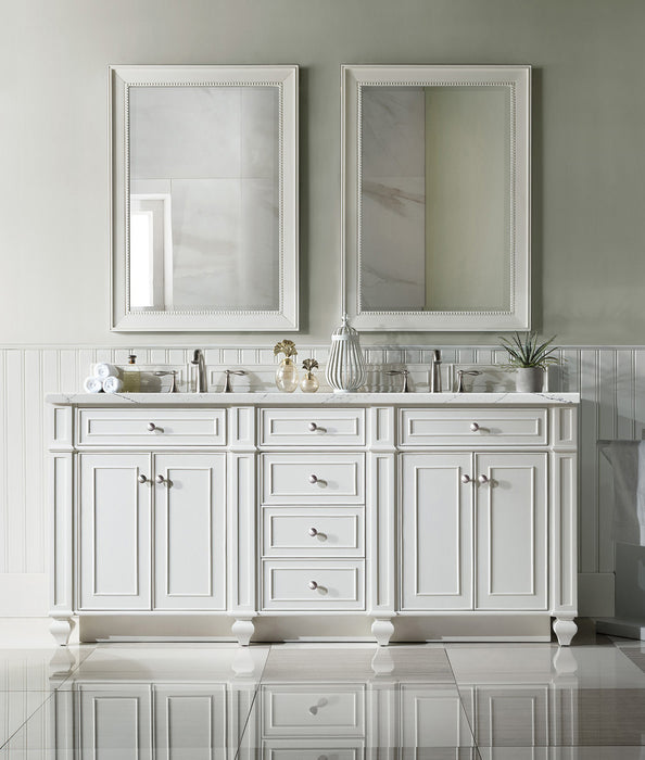 James Martin Furniture - Bristol 72" Double Vanity, Bright White, w/ 3 CM Ethereal Noctis Quartz Top - 157-V72-BW-3ENC - GreatFurnitureDeal