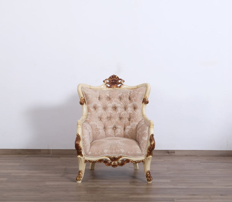 European Furniture - Veronica 3 Piece Luxury Living Room Set in Antique Beige and Antique Dark Gold leaf - 47075-SLC - GreatFurnitureDeal