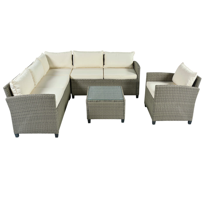 GFD Home - U_STYLE Patio Furniture Set, 5 Piece Outdoor Conversation Set，with Coffee Table, Cushions and Single Chair - GreatFurnitureDeal