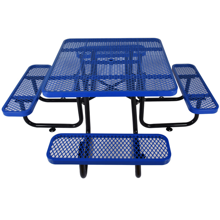 GFD Home - Square Outdoor Steel Picnic Table 46" blue ,with umbrella pole - GreatFurnitureDeal
