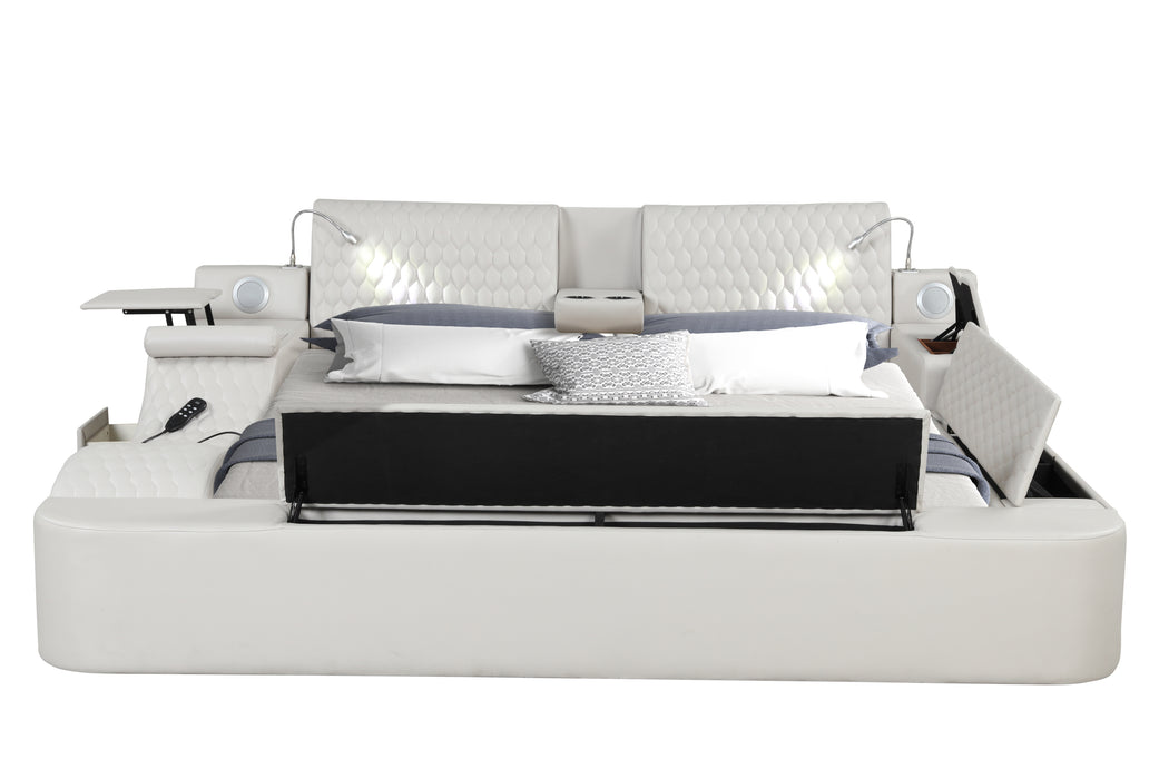 GFD Home - Zoya Smart Multifunctional Queen Size Bed Made with Wood in White - GreatFurnitureDeal