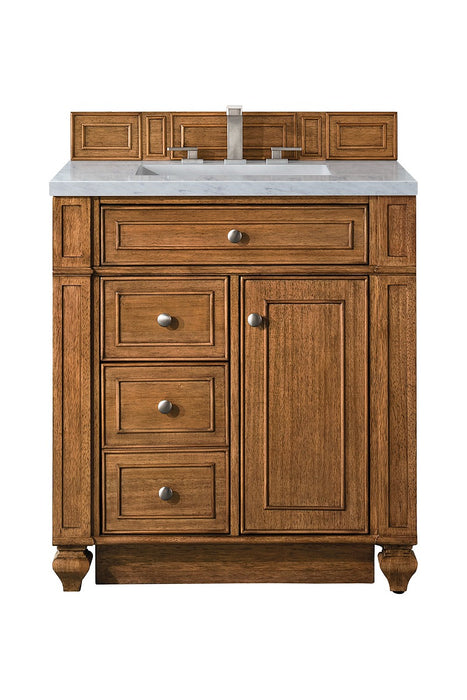 James Martin Furniture - Bristol 30" Single Vanity, Saddle Brown, w- 3 CM Eternal Jasmine Pearl Quartz Top - 157-V30-SBR-3EJP - GreatFurnitureDeal