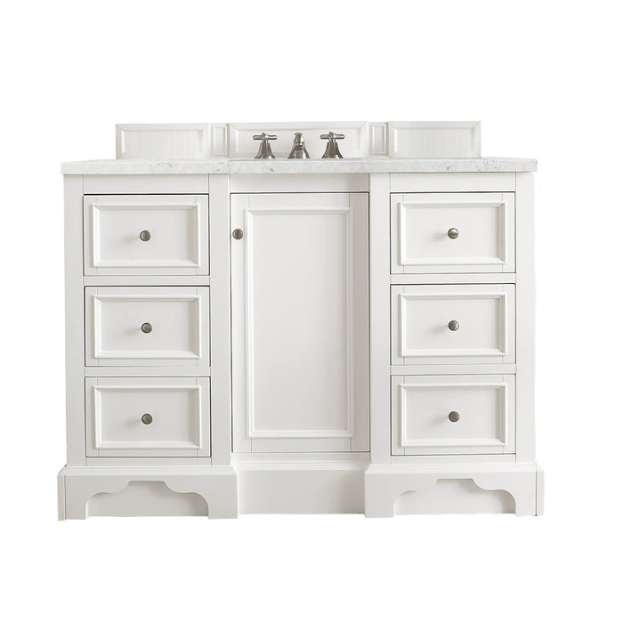 James Martin Furniture - De Soto 48" Single Vanity, Bright White, w- 3 CM Eternal Jasmine Pearl Quartz Top - 825-V48-BW-3EJP - GreatFurnitureDeal