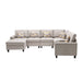 GFD Home - Nolan Beige Linen Fabric 7Pc Reversible Chaise Sectional Sofa with a USB, Charging Ports, Cupholders, Storage Console Table and Pillows and Interchangeable Legs - GreatFurnitureDeal