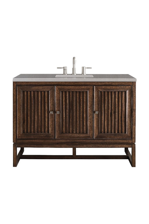 James Martin Furniture - Athens 48" Single Vanity Cabinet, Mid Century Acacia, w- 3 CM Grey Expo Quartz Top - E645-V48-MCA-3GEX - GreatFurnitureDeal