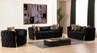 GFD Home - Naomi Button Tufted Chair Finished with Velvet Fabric and Gold Accent in Black - GreatFurnitureDeal
