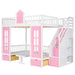 GFD Home - Full-Over-Full Bunk Bed with Changeable Table , Bunk Bed Turn into Upper Bed and Down Desk - Pink - GreatFurnitureDeal