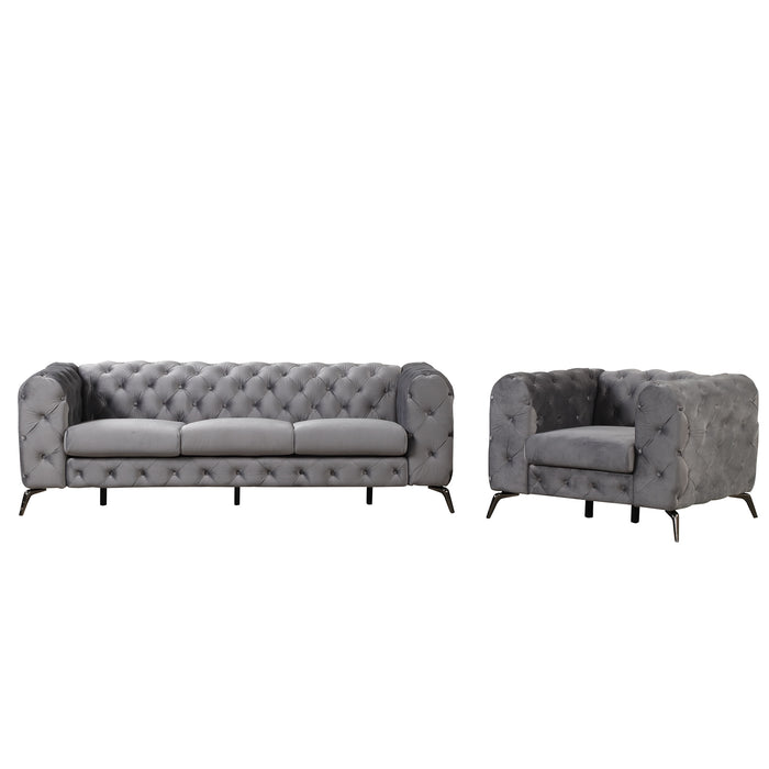 GFD Home - Modern 3-Piece Sofa Sets with Sturdy Metal Legs,Velvet Upholstered Couches Sets Including Three Seat Sofa, Loveseat and Single Chair for Living Room Furniture Set,Gray - GreatFurnitureDeal