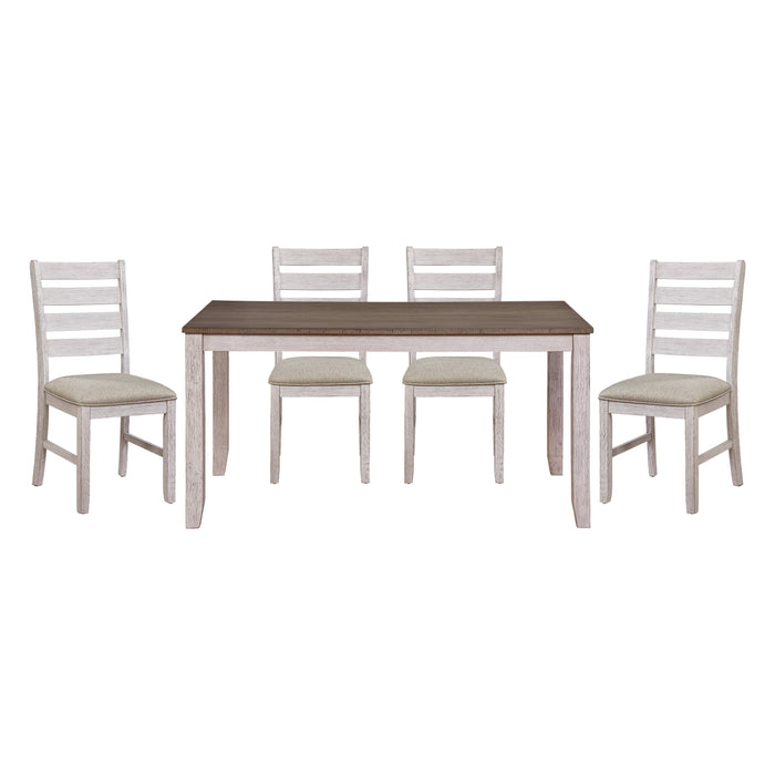 GFD Home - Grayish White and Brown Finish Casual Dining Room Furniture 5pc Dining Set Rectangular Wooden Table and 4x Side Chairs Fabric Upholstered Seat - GreatFurnitureDeal