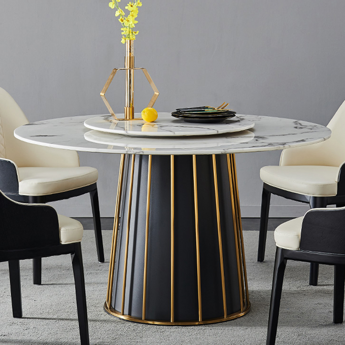 GFD Home - Modern White Round Marble Tabletop Dining Table with Lazy Susan, Black and Gold Leg, Dining Room Table for 6-8, 51" - GreatFurnitureDeal