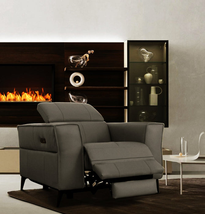 VIG Furniture - Divani Casa Nella - Modern Dark Grey Leather Armchair w/ Electric Recliner - VGKN-E9193-DKRY-CH