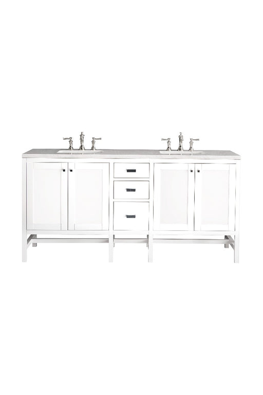 James Martin Furniture - Addison 72" Double Vanity Cabinet, Glossy White, w- 3 CM Arctic Fall Solid Surface Countertop - E444-V72-GW-3AF - GreatFurnitureDeal