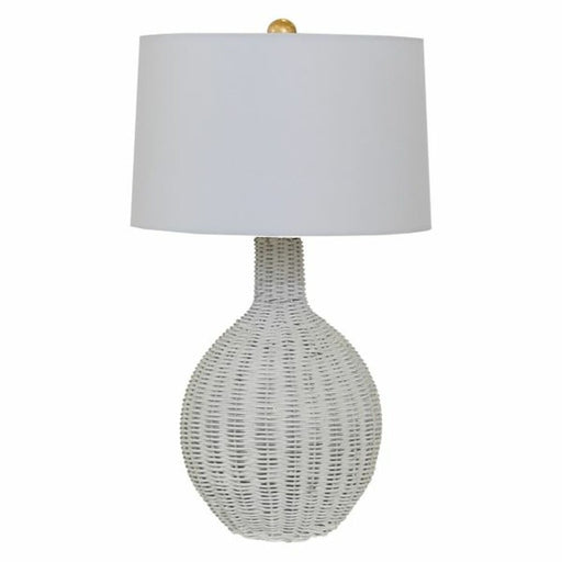 Worlds Away - Gourd Table Lamp With White Linen Shade in White Rattan - CLANCY WH - GreatFurnitureDeal