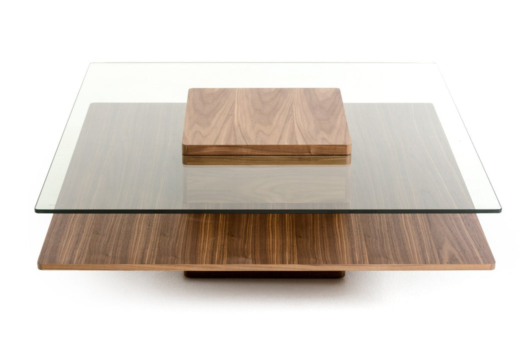 Vig Furniture - Modrest Clarion Modern Walnut and Glass Coffee Table - VGBBLE638E - GreatFurnitureDeal
