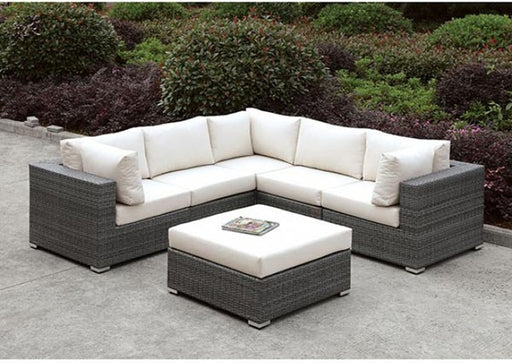 Furniture of America - Somani Ivory L-Sectional Sofa with Ottoman - CM-OS2128-12