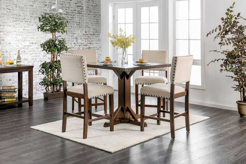 Furniture of America - GLENBROOK 5 Piece COUNTER HT. TABLE Set in Brown Cherry - CM3018PT-5SET