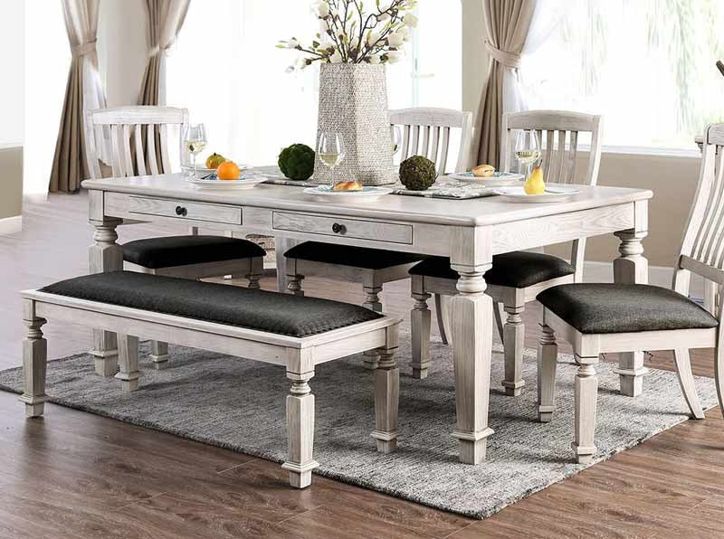 Furniture of America - Georgia 6 Piece Dining Room Set in Antique White - CM3089-DT-6SET - Dining Table