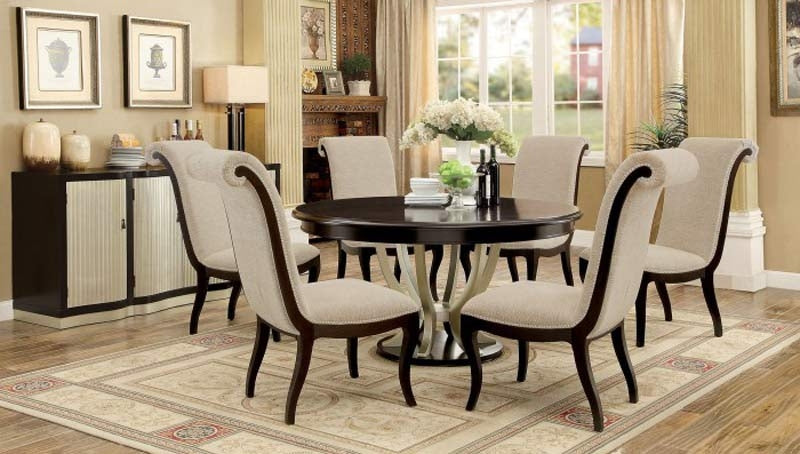 Furniture of America - ORNETTE 7 Piece Round Dining Table Set in Espresso - CM3353RT-7SET